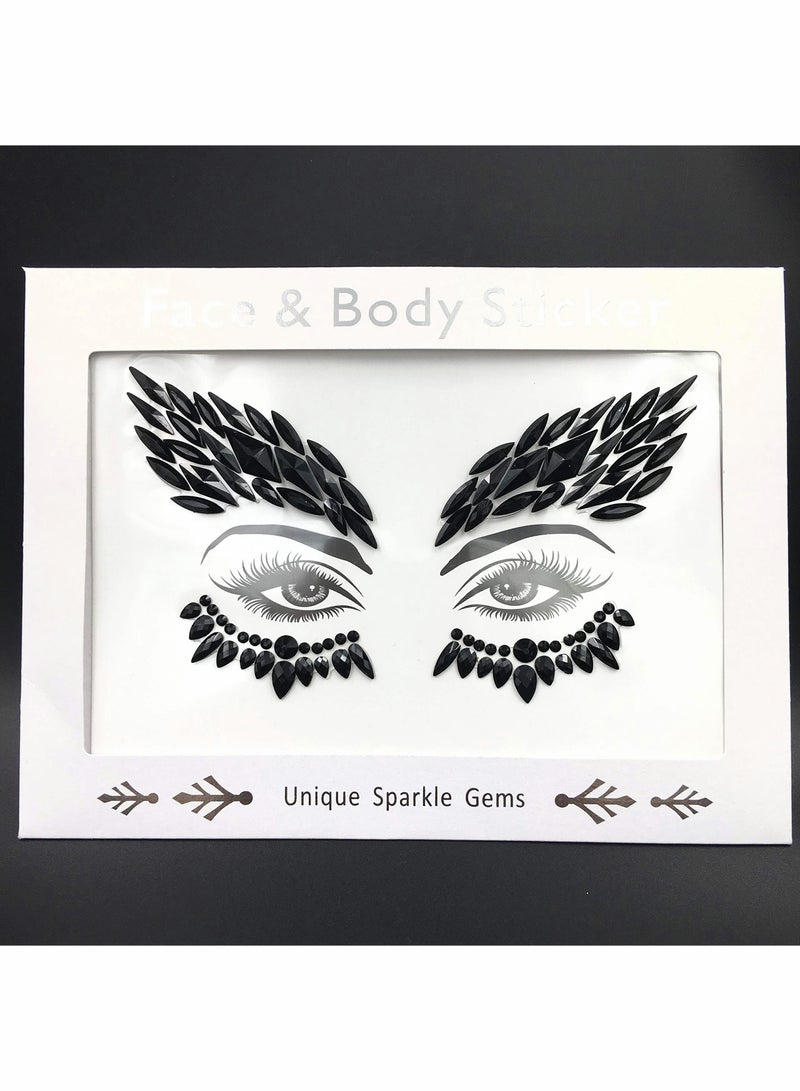Excefore Black Face Jewels Tattoo Eye Sticker Makeup Festival Body Sticker Black Gems Holidays Decor Temporary Tattoo For Skin DIY Crafts and Nail Art Decorations - Image 1