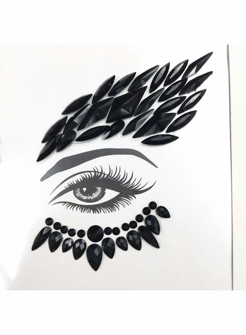 Excefore Black Face Jewels Tattoo Eye Sticker Makeup Festival Body Sticker Black Gems Holidays Decor Temporary Tattoo For Skin DIY Crafts and Nail Art Decorations - Image 5