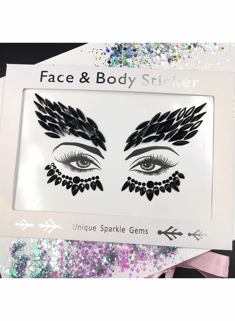 Excefore Black Face Jewels Tattoo Eye Sticker Makeup Festival Body Sticker Black Gems Holidays Decor Temporary Tattoo For Skin DIY Crafts and Nail Art Decorations - Image 3