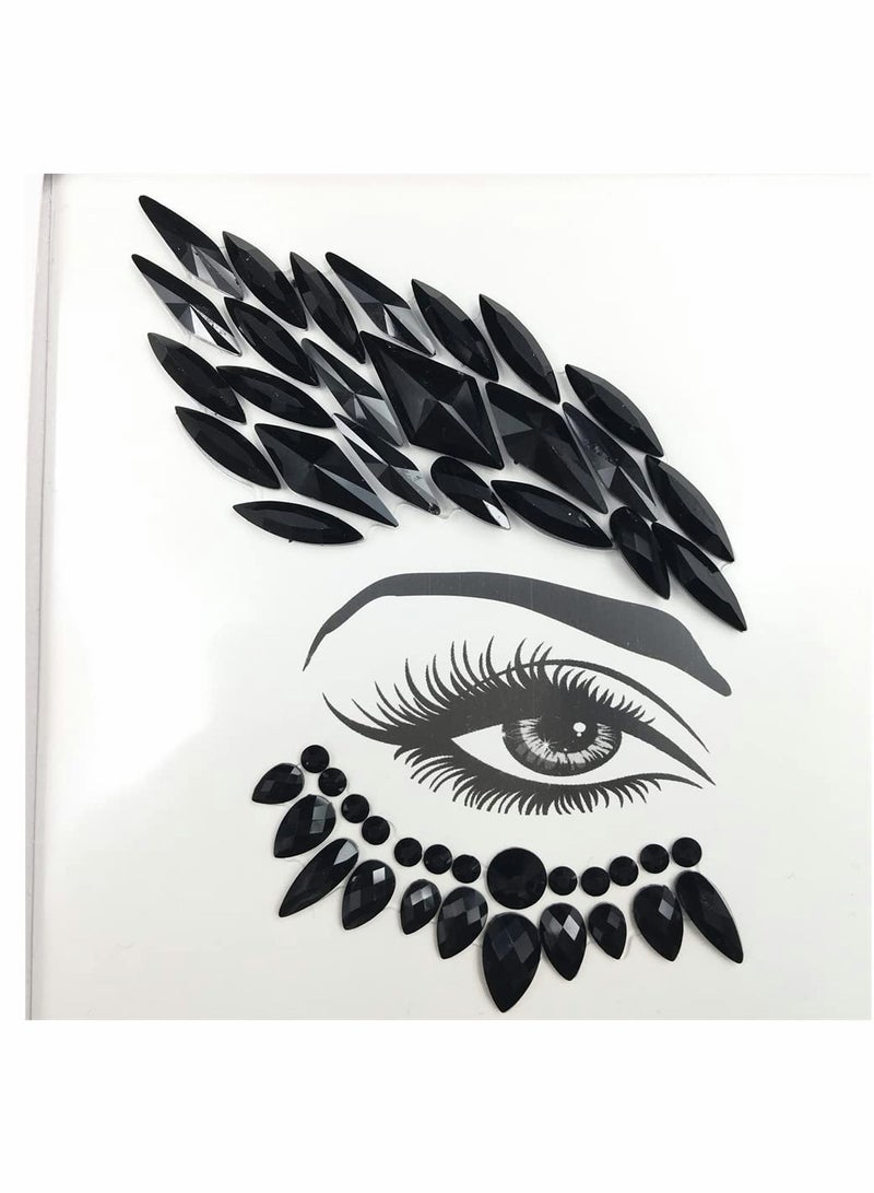 Excefore Black Face Jewels Tattoo Eye Sticker Makeup Festival Body Sticker Black Gems Holidays Decor Temporary Tattoo For Skin DIY Crafts and Nail Art Decorations - Image 4