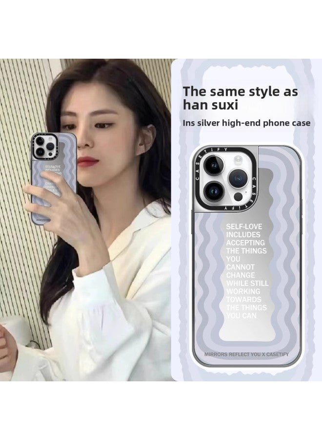 CASETi Han Suxi Blue Inspirational Slogan Wave For Iphone 15ProMax Phone Case For Iphone16p-Color:Caseti Fy Inspirational Slogan Brown Wave Genuine Mirror Silver Frame-Applicable Models:For Iphone 14