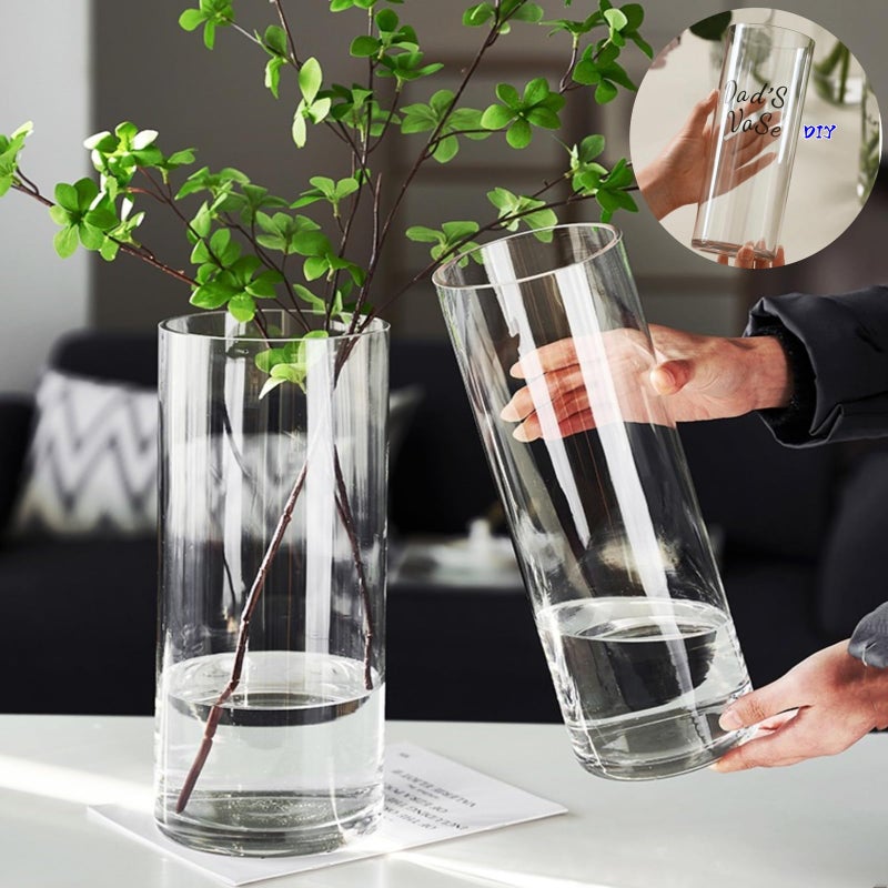 Liotww Acrylic Cylinder Plastic Vase for Centerpiece, Unbreakable Hurricane Tall Large Plastic Vases for Proposals Wedding, Hydroponic Decor Base Set of 2 with DIY Stickers(D 4" + D 4.8" X H 12" Clear) - Image 1