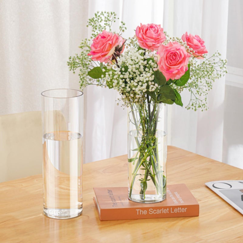 Liotww Acrylic Cylinder Plastic Vase for Centerpiece, Unbreakable Hurricane Tall Large Plastic Vases for Proposals Wedding, Hydroponic Decor Base Set of 2 with DIY Stickers(D 4" + D 4.8" X H 12" Clear) - Image 5