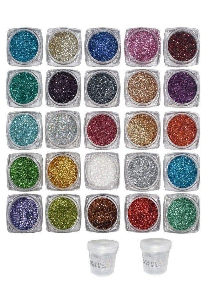 GLAMEZONE ye shadow 25 Multi color Glitter Pack of 25 with Eye Glue/Gum 200 g (Multicolor) - Image 2