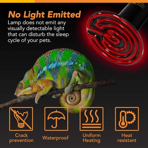 VAYINATO Reptile Ceramic Heat Emitter Lamp | No-Light Heating Bulb for Lizards, Snakes, Tortoises | Long-Lasting Heat Source for Terrariums & Vivariums | Silent & Safe (Black) (150W) - Image 3
