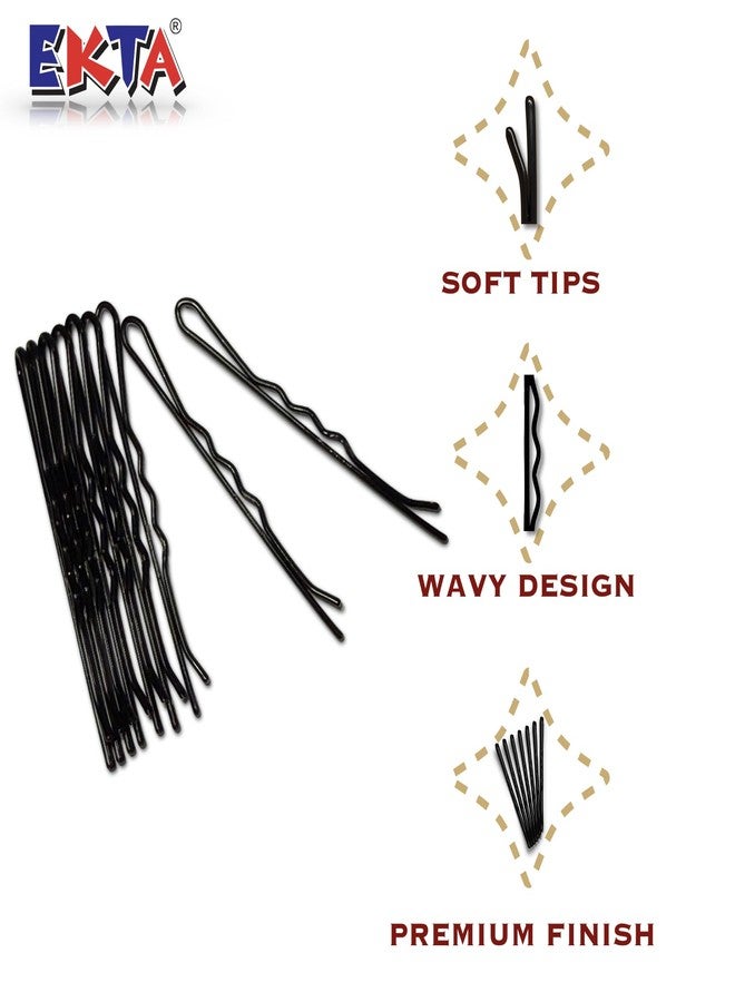 EKTA PREMIUM BOB PINS for Women & Girls - Strong Hold Black Hair Pins with Soft Rounded Tips & Wavy Design - 250 Pcs Hair Accessories for Professional & Everyday Styling (BIG) - Image 4