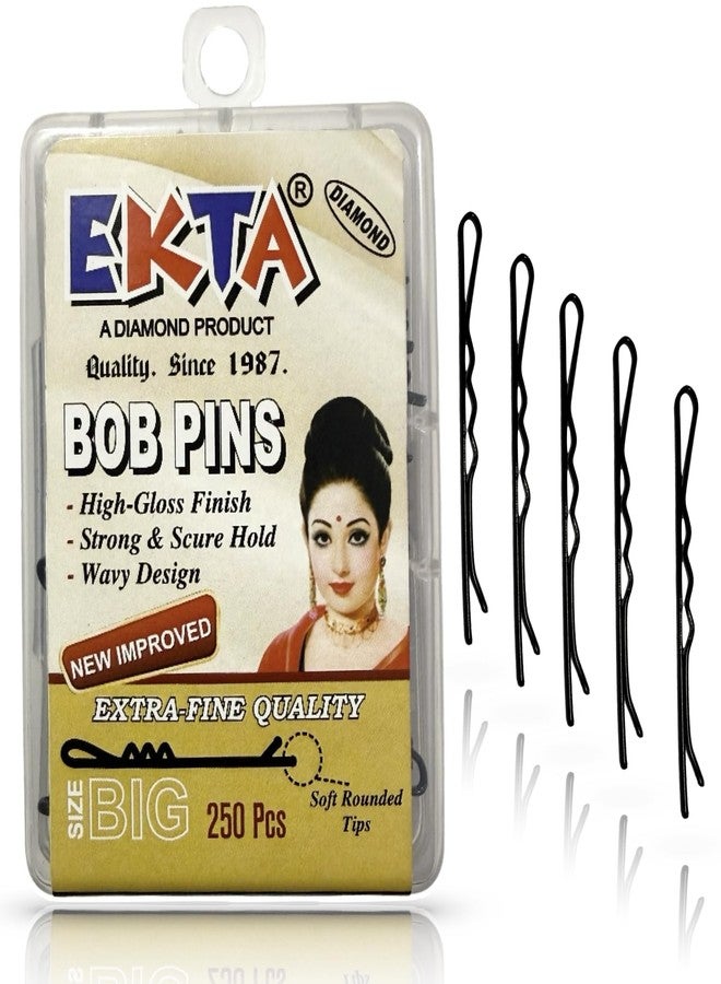 EKTA PREMIUM BOB PINS for Women & Girls - Strong Hold Black Hair Pins with Soft Rounded Tips & Wavy Design - 250 Pcs Hair Accessories for Professional & Everyday Styling (BIG) - Image 1