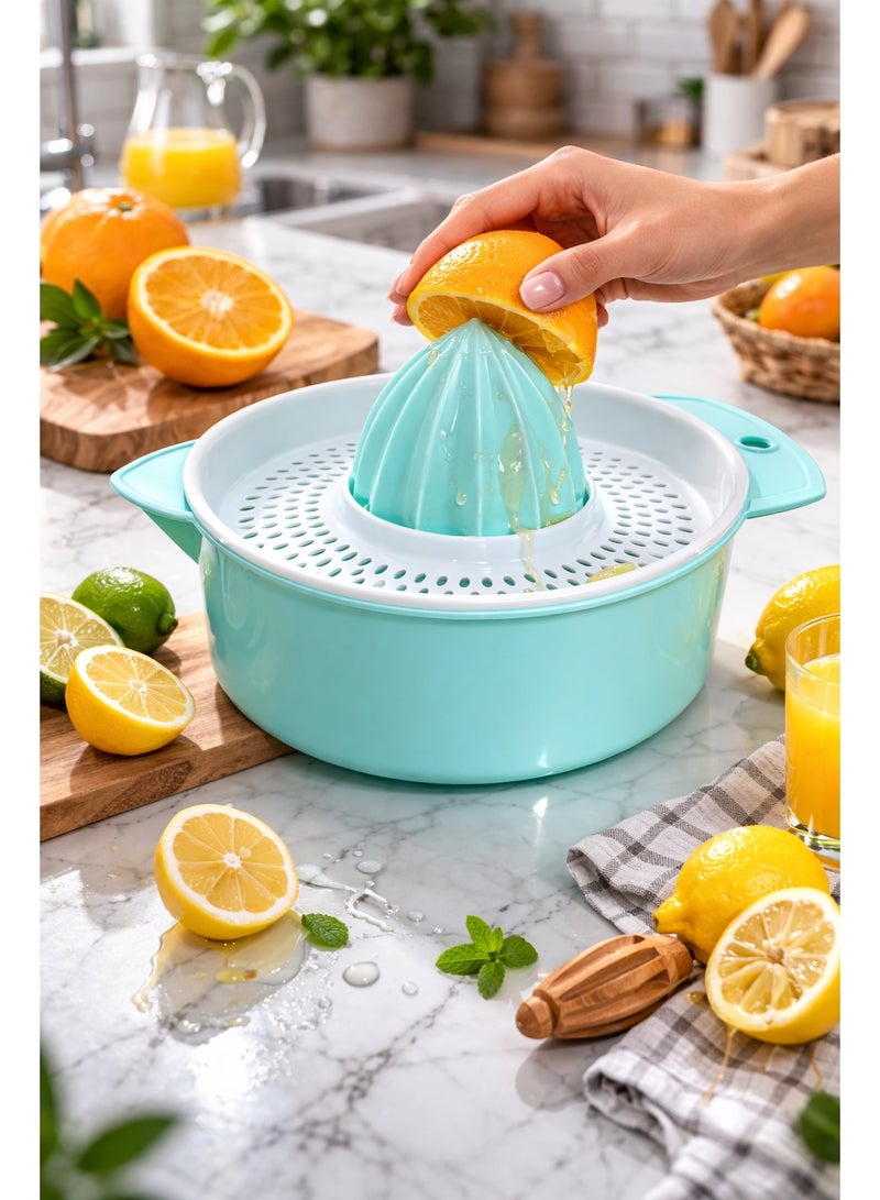 عصارة برتقال وليمون وفواكه حمضية يدوية بلاستيك مع وعاء ومصفاة بفتحة صب ومقبض - أخضر نعناعي (تيركواز) - Image 3