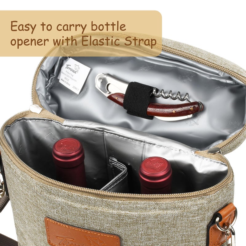 Tirrinia 2 Bottle Wine Gift Tote Carrier - Leakproof & Insulated Padded Versatile Wine Cooler Bag for Travel, BYOB Restaurant, Wine Tasting, Party, Dinner,Gift for Wine Lovers,Grey - Image 3