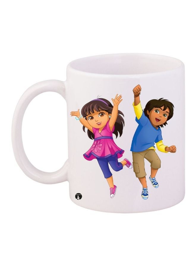 RYN Dora And Diego Coffee Mug White/Blue/Pink 11ounce
