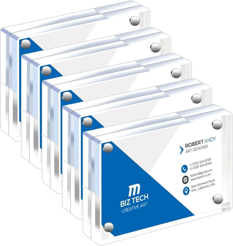 GENGENZER Mini Picture Frame 2.5x3.5 inch Clear Acrylic Magnetic Photo Business Card Frame 20mm Thick Double Sided Wallet Size Desktop Display Frames for Office Home Decor Photos Cards (5 Pcs) - Image 1