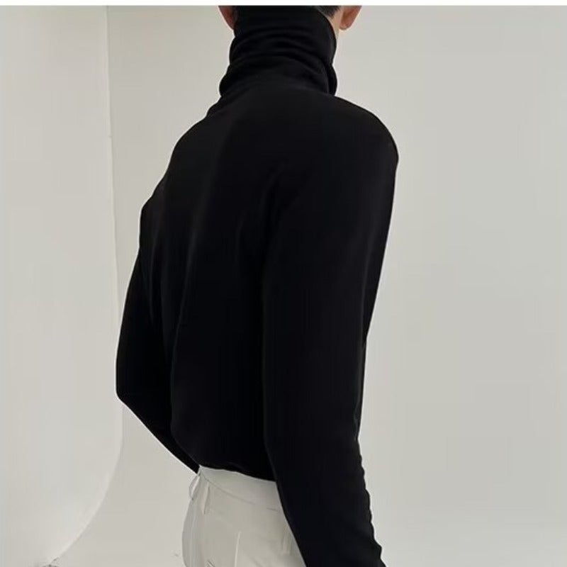 Korean Style Non-Inverted Velvet Half Turtleneck Bottoming Shirt Men'S Loose Trendy Inner Black Mid-High Collar Autumn Long Sleeve T-Shirt - Image 5