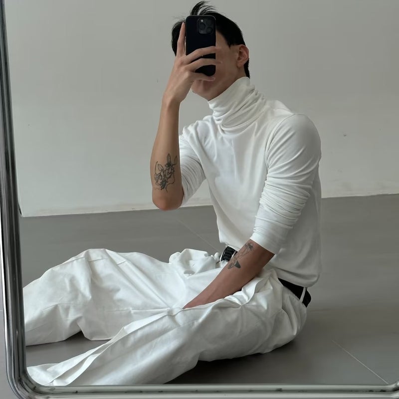 Korean Style Non-Inverted Velvet Half Turtleneck Bottoming Shirt Men'S Loose Trendy Inner Black Mid-High Collar Autumn Long Sleeve T-Shirt - Image 2