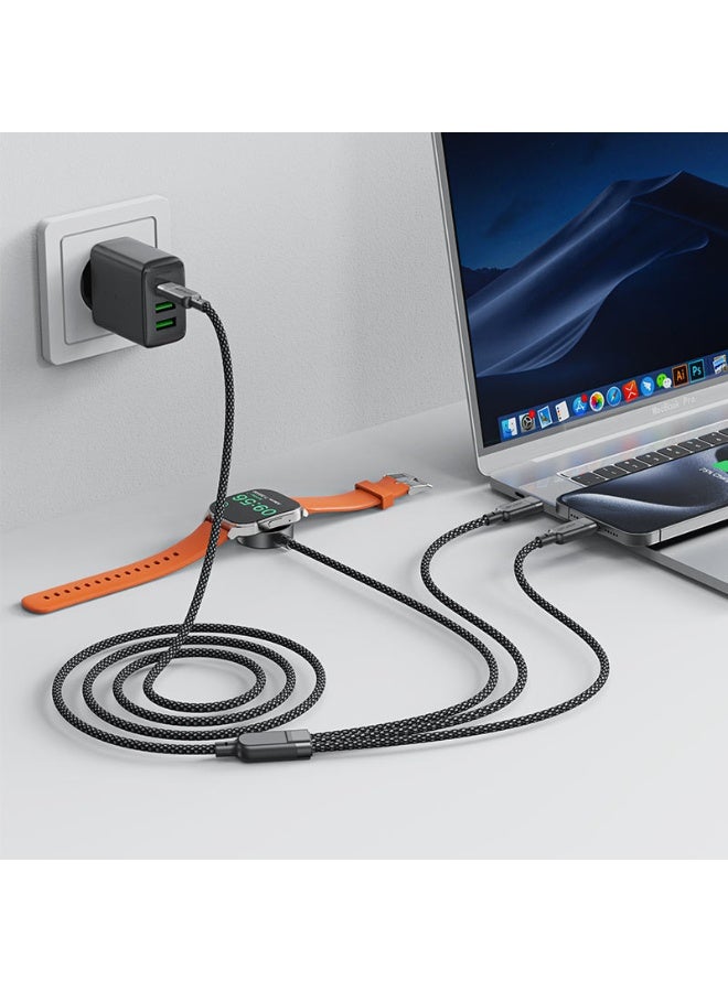 ACEFAST Charging Data Cable C6-11, 3-in-1, Fast Charging 100W, 5W Wireless Watch Charger, 1.2m Durable Nylon Braided Cable - Black - Image 4