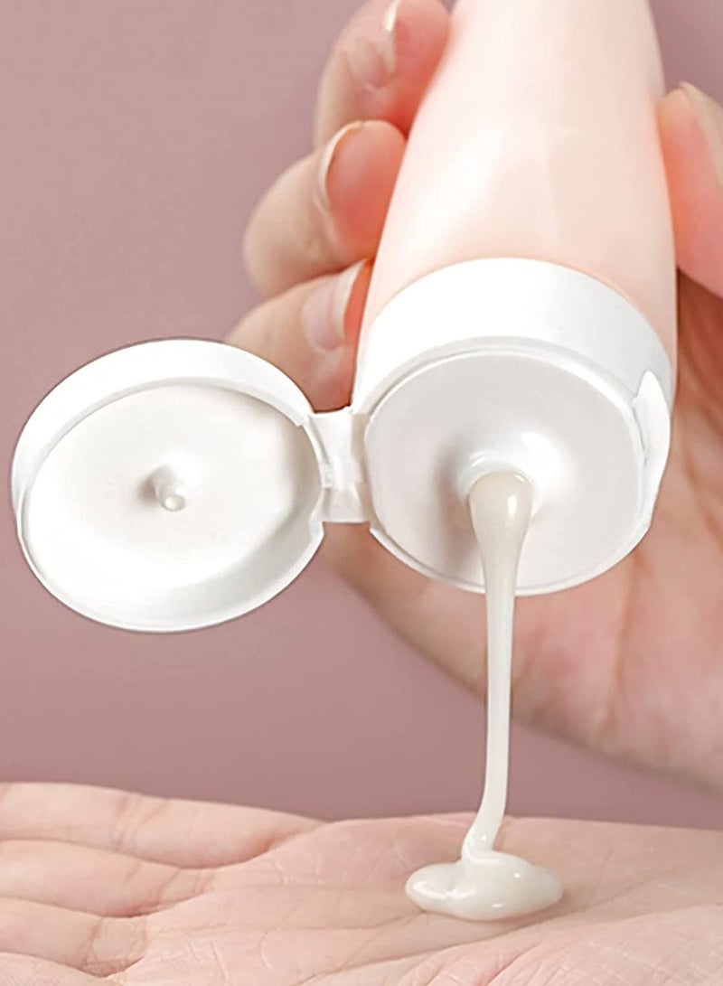 Barakah مجموعة زجاجات السفر، زجاجات الشامبو والبلسم للسفر، حاويات بحجم السفر مقاومة للتسرب للمواد التجميلية، ملحقات سفر بلاستيكية قابلة للضغط 2 أونصة للشامبو والبلسم وكريم الجسم وغسول الجسم 3 قطع - Image 2