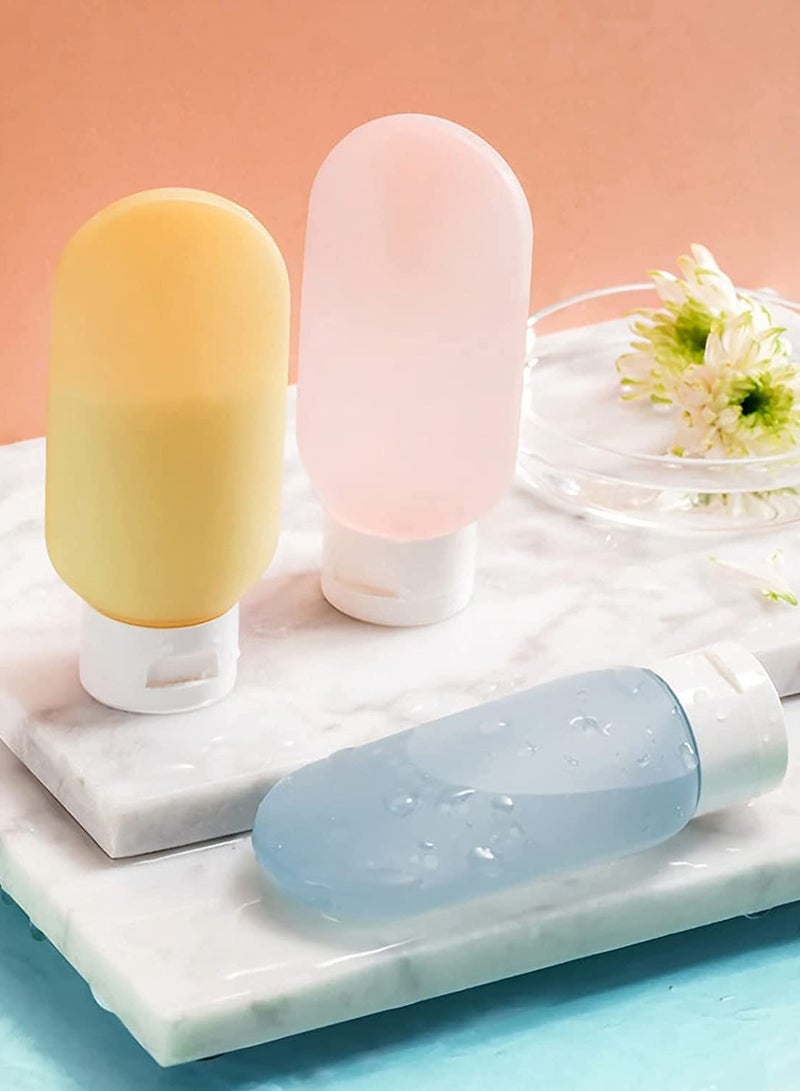 Barakah مجموعة زجاجات السفر، زجاجات الشامبو والبلسم للسفر، حاويات بحجم السفر مقاومة للتسرب للمواد التجميلية، ملحقات سفر بلاستيكية قابلة للضغط 2 أونصة للشامبو والبلسم وكريم الجسم وغسول الجسم 3 قطع - Image 4