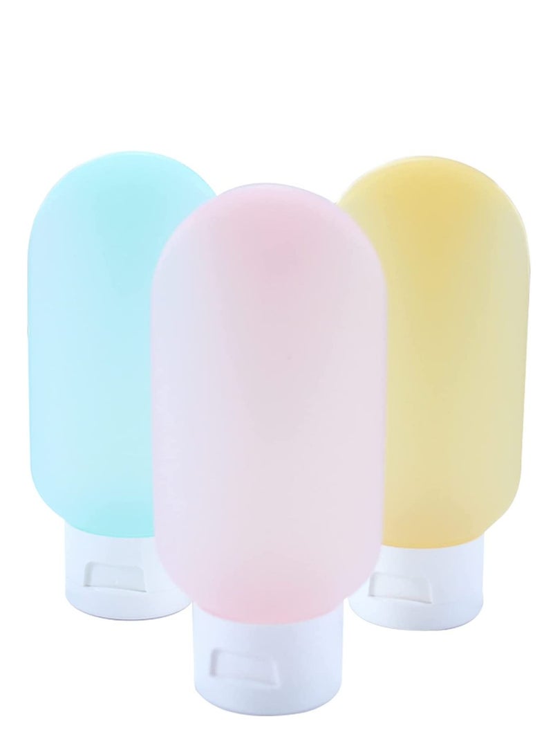 Barakah مجموعة زجاجات السفر، زجاجات الشامبو والبلسم للسفر، حاويات بحجم السفر مقاومة للتسرب للمواد التجميلية، ملحقات سفر بلاستيكية قابلة للضغط 2 أونصة للشامبو والبلسم وكريم الجسم وغسول الجسم 3 قطع - Image 1