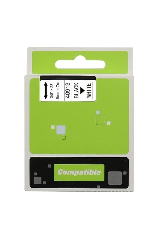 Compatible 40913 D1 Labels, 9mm x 7m Roll, Black Print on White Tape, Self-Adhesive Labels for LabelManager and MobileLabeler Label Printers - Image 1