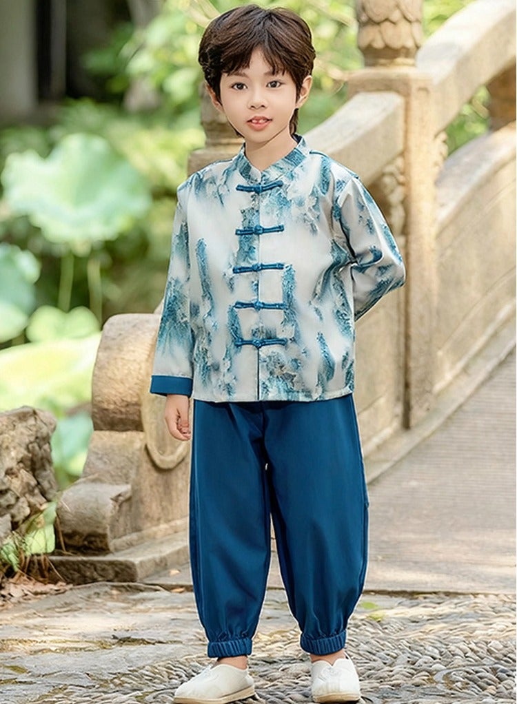ليانغ سان تشي الصبيان الذين يرتدون الزي الصيني الصيني التقليدي -القمصان والسراويل ذات الطراز القديم، في مناسبة خاصة مثالية - Image 5