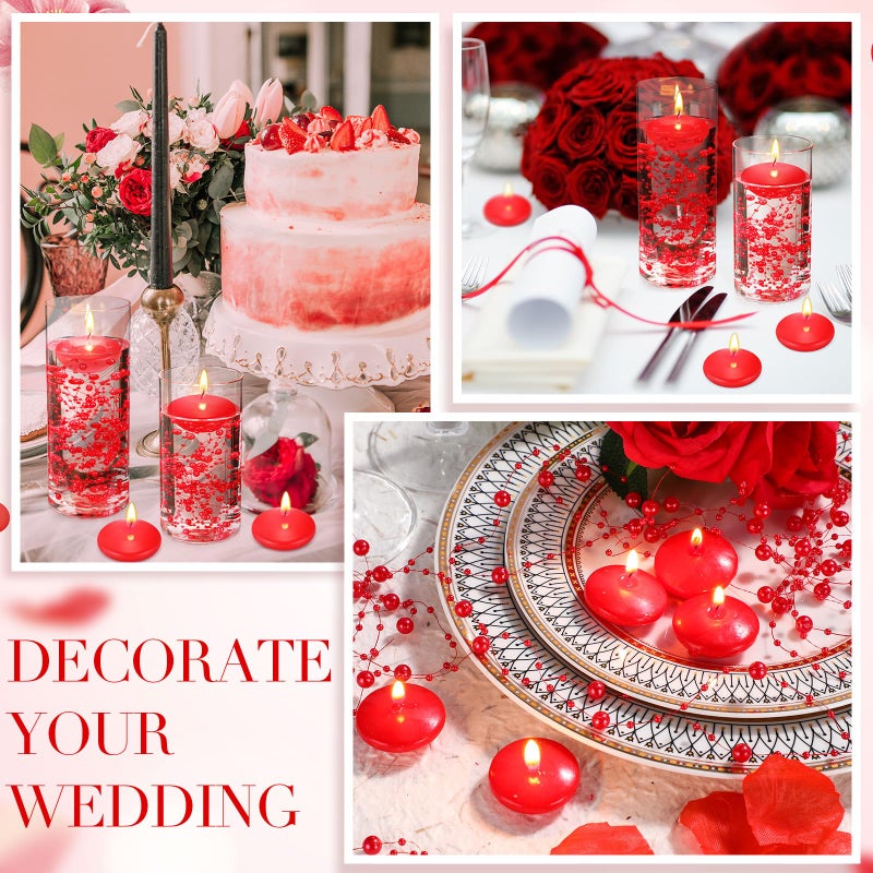 Fumete 40 Pcs Valentine's Day Red Floating Candles with Pearl Strings, Small Unscented Floating Wedding Candles Centerpieces for Table Decor, Anniversary Engagement Romantic Dinner Birthday Home Decor - Image 3