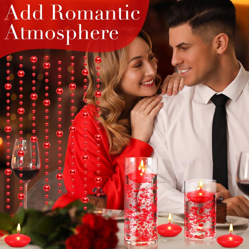 Fumete 40 Pcs Valentine's Day Red Floating Candles with Pearl Strings, Small Unscented Floating Wedding Candles Centerpieces for Table Decor, Anniversary Engagement Romantic Dinner Birthday Home Decor - Image 2