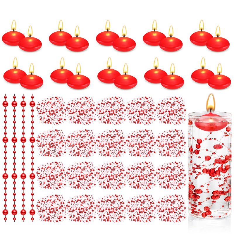 Fumete 40 Pcs Valentine's Day Red Floating Candles with Pearl Strings, Small Unscented Floating Wedding Candles Centerpieces for Table Decor, Anniversary Engagement Romantic Dinner Birthday Home Decor - Image 1