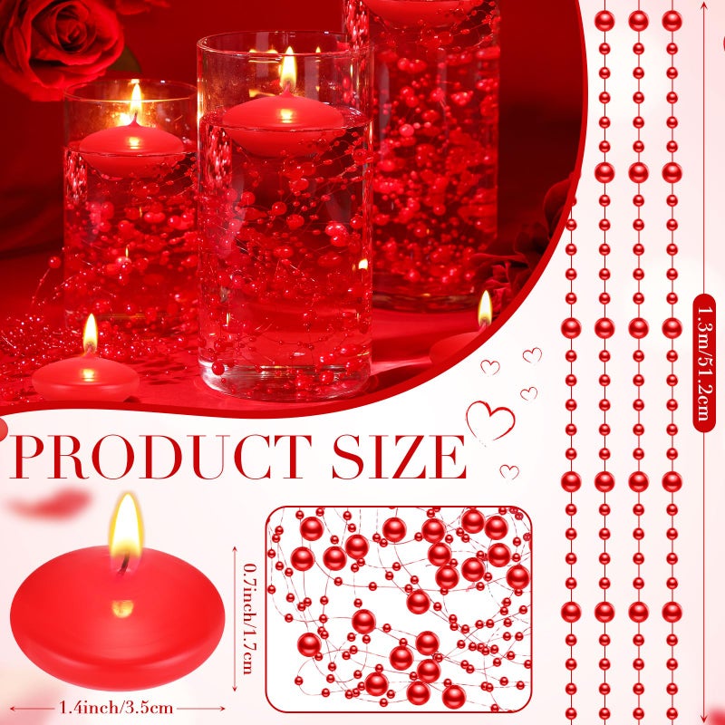 Fumete 40 Pcs Valentine's Day Red Floating Candles with Pearl Strings, Small Unscented Floating Wedding Candles Centerpieces for Table Decor, Anniversary Engagement Romantic Dinner Birthday Home Decor - Image 4