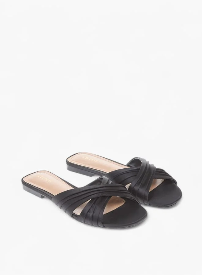 سيليست Womens Textured Cross Strap Slip-On Sandals