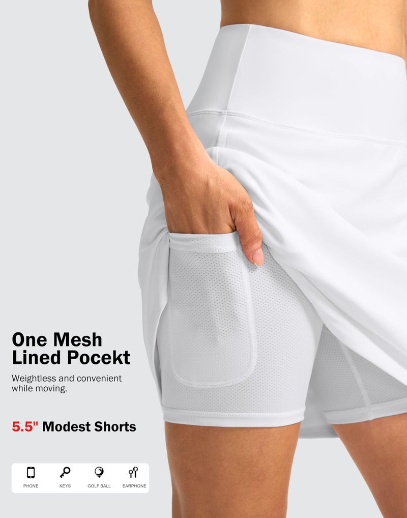SANTINY 18" Skorts for Women 3 Pockets High Waist Long Athletic Tennis Skirt Golf Skort for Casual Summer Travel (White_M) - Image 4
