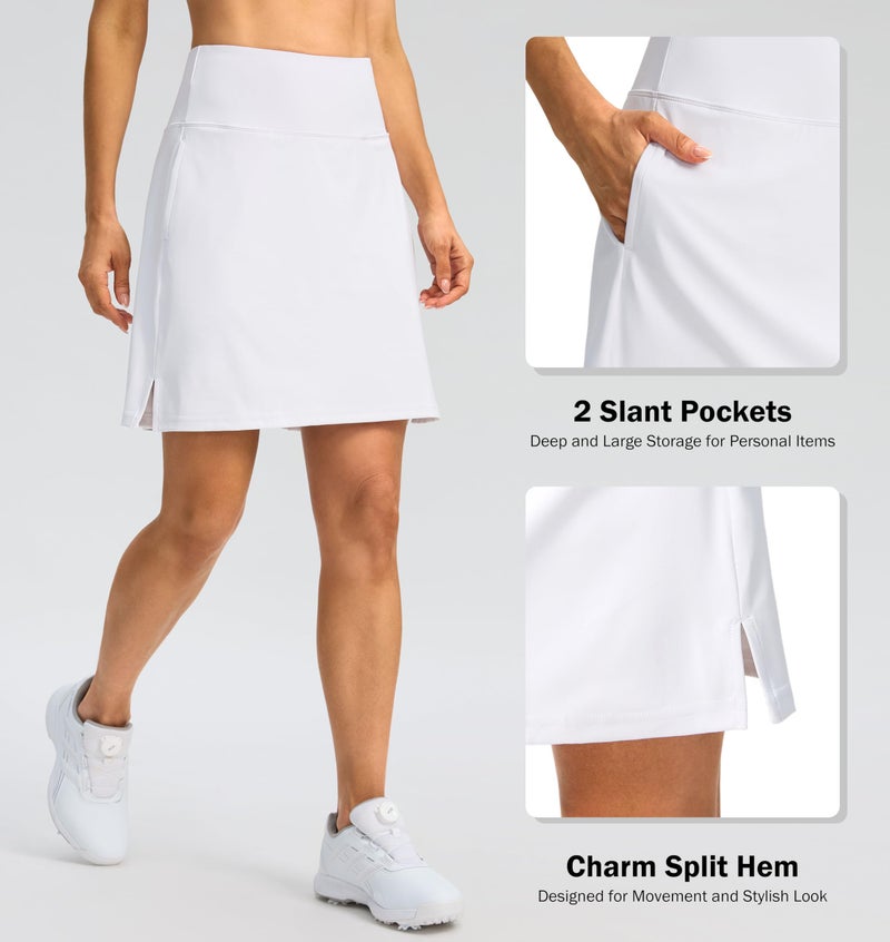 SANTINY 18" Skorts for Women 3 Pockets High Waist Long Athletic Tennis Skirt Golf Skort for Casual Summer Travel (White_M) - Image 3