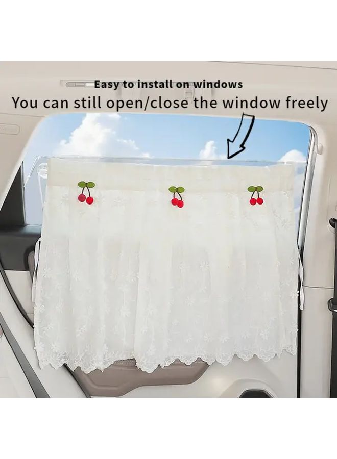 White Cherry Blossom Car Side Curtain Lace A Style Universal Sunshade Filter - Image 5