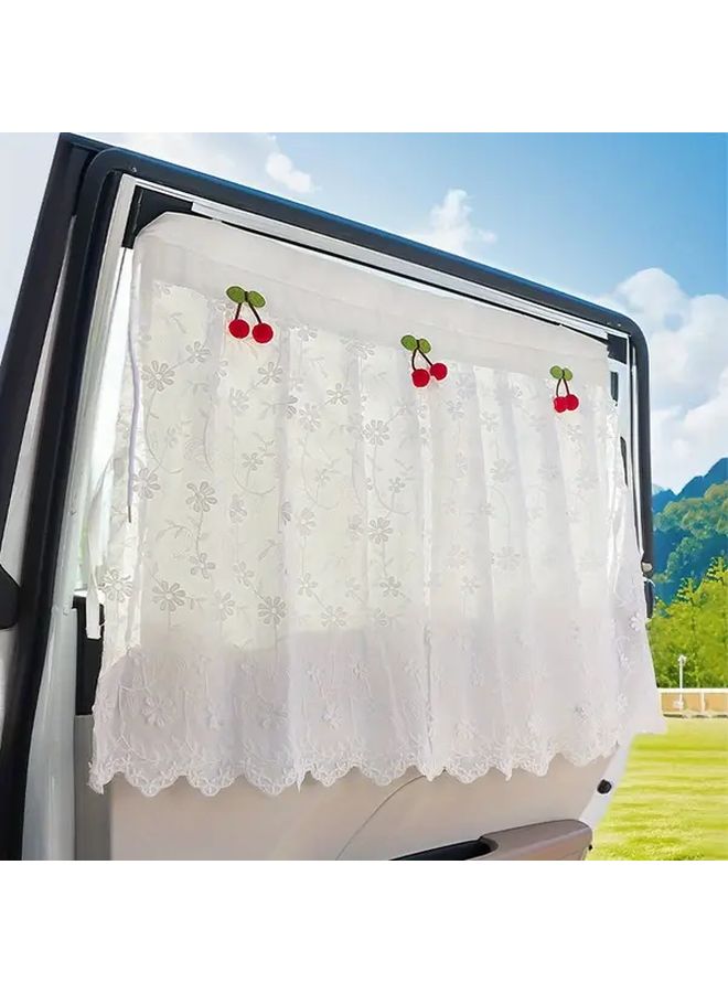 White Cherry Blossom Car Side Curtain Lace A Style Universal Sunshade Filter - Image 1
