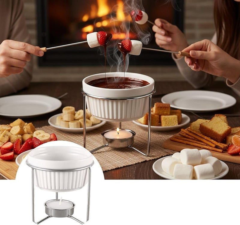 White Ceramic Butter Warmer Tea Light Melting Pot for Chocolate Fondue Kitchen Use - Image 4