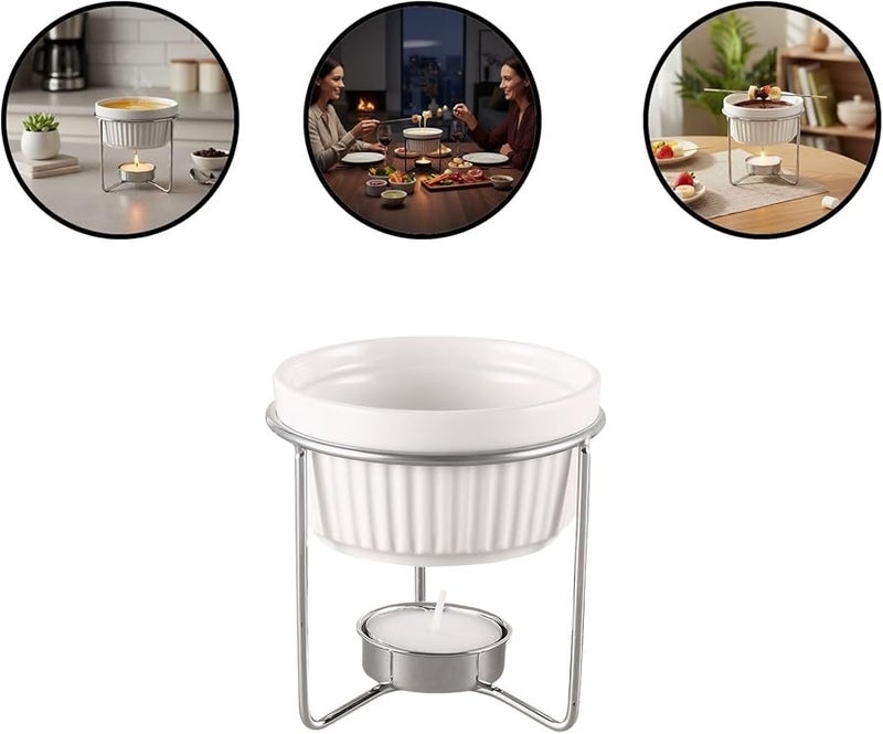 White Ceramic Butter Warmer Tea Light Melting Pot for Chocolate Fondue Kitchen Use - Image 5