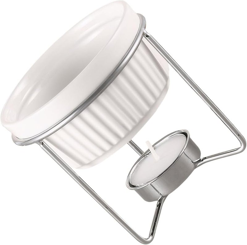 White Ceramic Butter Warmer Tea Light Melting Pot for Chocolate Fondue Kitchen Use - Image 2