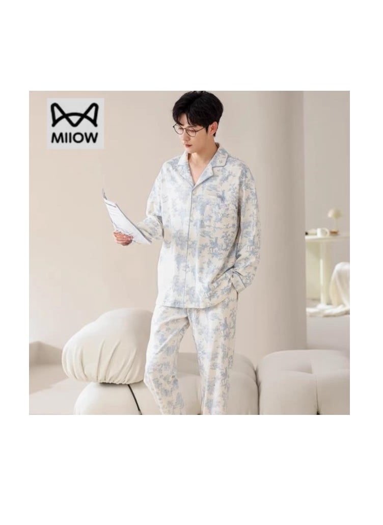 MIIOW - Cotton Men's Long Sleeved And Long Pants Home Suit Set - Image 1