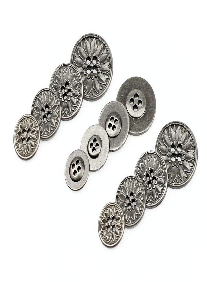 RECHERE 12 PCS Flower Pattern Flat Metal Buttons 4-Hole Craft for DIYS Sewing Embellishment (Antique Silver,13mm)