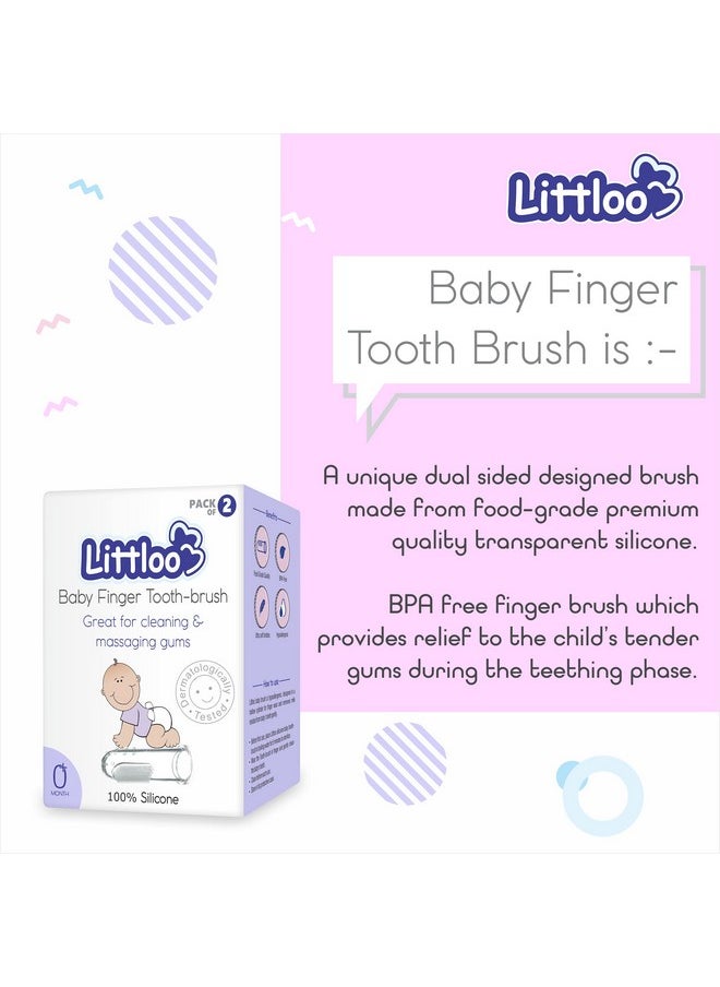 LITTLOO - Silicone Baby Finger Toothbrush, Great For Massaging & Cleaning Gums, Bpa-Free, Travel-Friendly Oral Care, Use Soft Brush For Kids & New Born Baby, Kids Finger Toothbrushes Pack Of 2 (Clear) - Image 1