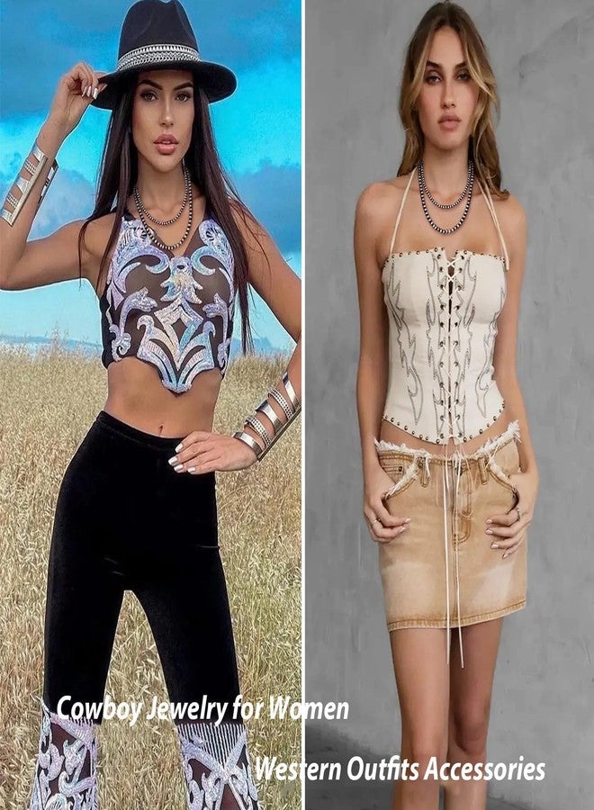 YANCHUN Navajo Pearl Necklace Western Jewelry for Women Vintage Cowgirl Necklace Boho Layered Beaded Necklaces Native American Jewelry Country Concert Outfits Accessories for Women - Image 4