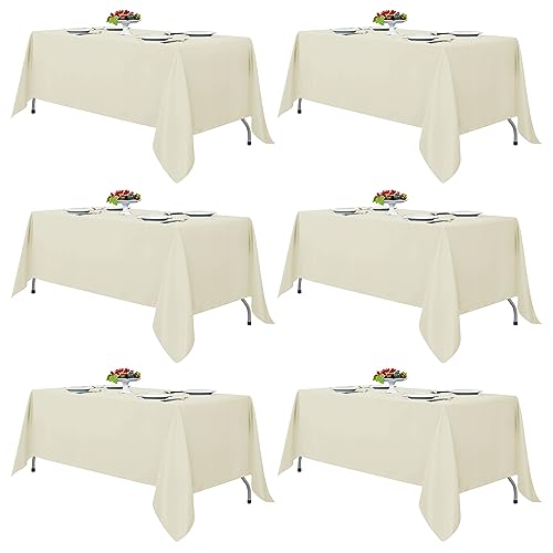 Fitable Ivory Tablecloths for 6-8 Foot Tables, 6 Pack - 70 x 120 Inches - Reusable and Washable Table Clothes, Polyester Fabric Table Covers for Wedding, Party, Banquet - Image 1