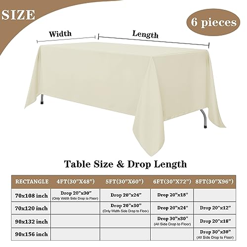 Fitable Ivory Tablecloths for 6-8 Foot Tables, 6 Pack - 70 x 120 Inches - Reusable and Washable Table Clothes, Polyester Fabric Table Covers for Wedding, Party, Banquet - Image 5