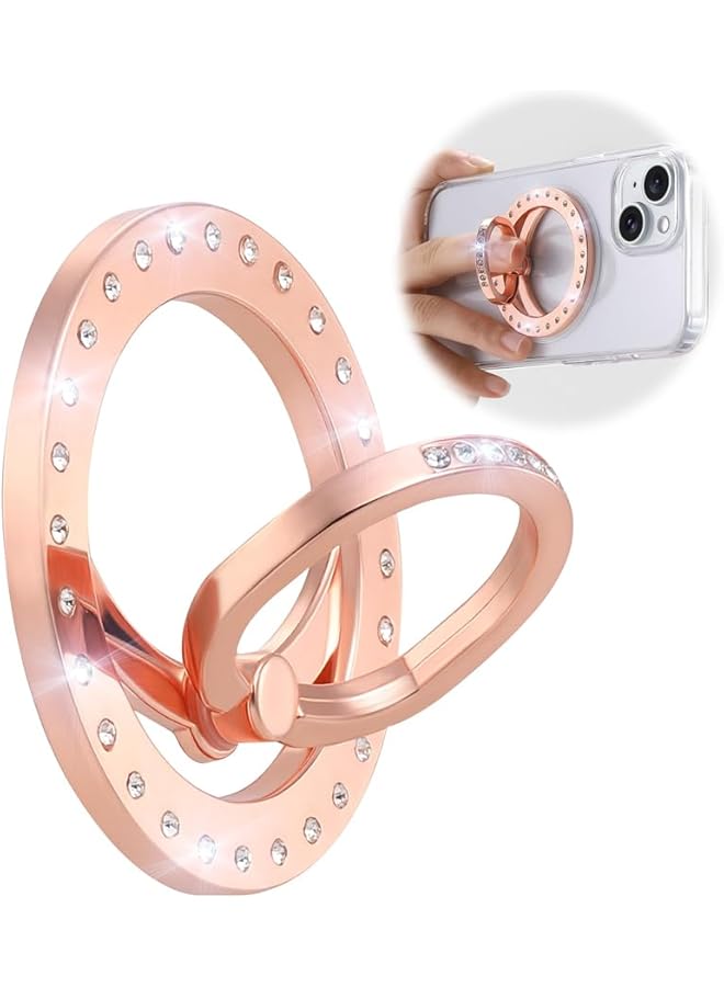 S-TOP Phone Grip & Stand, Magnetic Phone Ring Holder with Bling Crystal, Adjustable Stand for iPhone 15/14/13/12 Series (Rose Gold) - Image 1