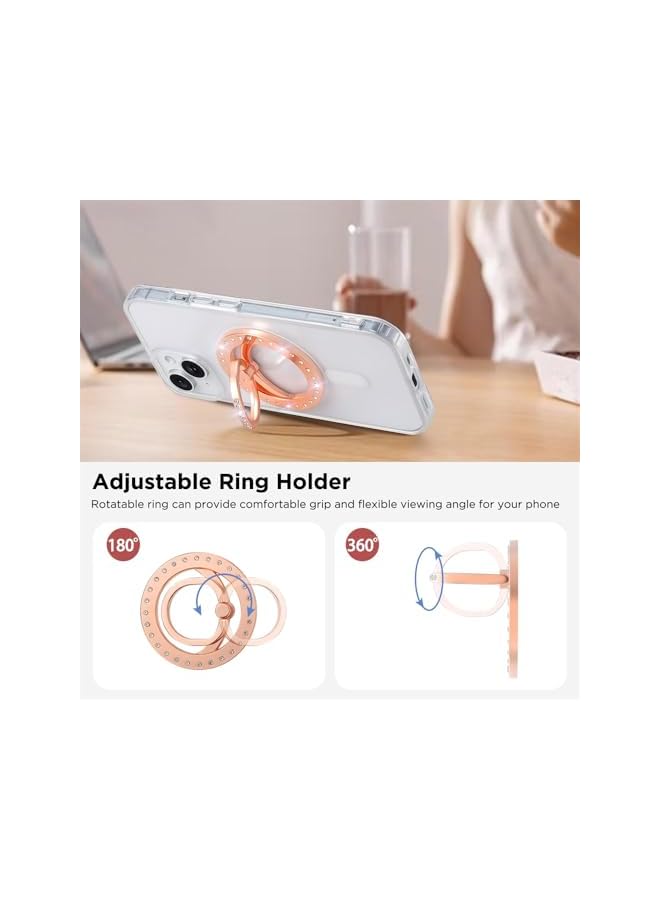 S-TOP Phone Grip & Stand, Magnetic Phone Ring Holder with Bling Crystal, Adjustable Stand for iPhone 15/14/13/12 Series (Rose Gold) - Image 2