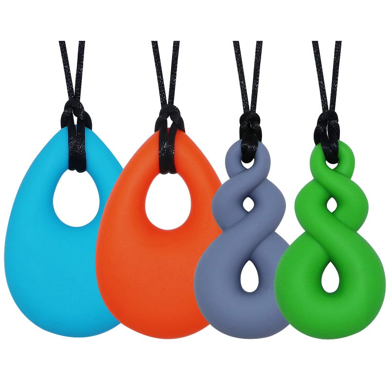 MaberryTech Direct Chew Necklace for Sensory Kids and Adults, 4 Pcs Food-Grade Silicone Chew Toys for Boys Girls with ADHD/Autism/SPD/Anxiety, Durable Chewy Necklace Sensory Reduce Chewing Fidgeting - BPA Free - Image 1