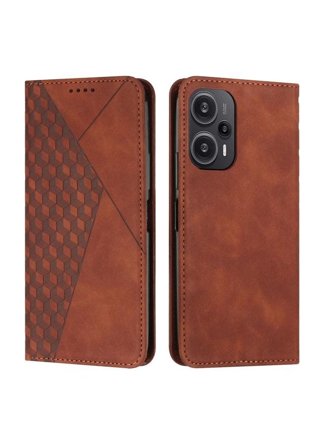 Green Tiger - For Xiaomi Redmi Note 12 Turbo/Poco F5 Diamond Splicing Skin Feel Magnetic Leather Phone Case(Brown) - Image 1
