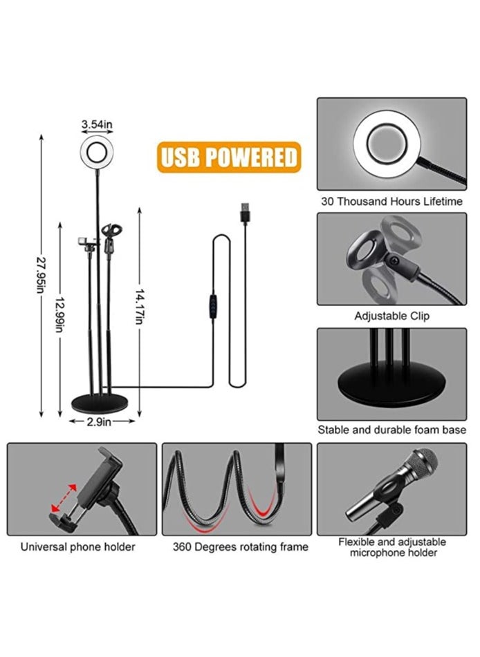 Generic - 3 in 1 Professional Live Stream Kit with Small USB Ring Light Mic Holder CellPhone Web Cam Holder Premium Stand For Makeup Video Shoots Live Video Calling And More - Image 1