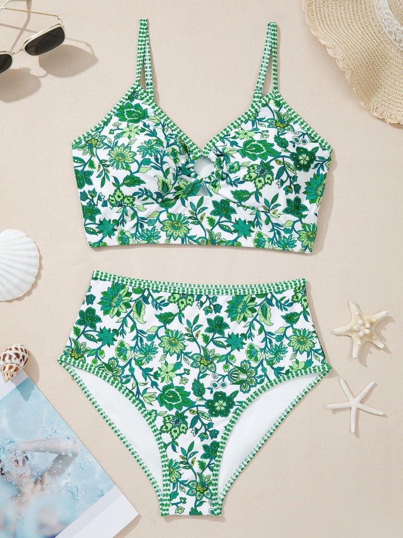 Herseas Bikini Sets for Women Cutout Floral Print O Ring Push Up Swim Suits 2026 V Neck Two Piece Flattering Tummy Control Bathing Suits Chic Long Torso Beachwear Large - Image 3