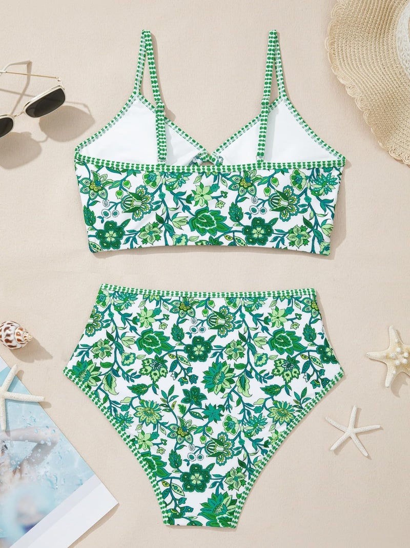 Herseas Bikini Sets for Women Cutout Floral Print O Ring Push Up Swim Suits 2026 V Neck Two Piece Flattering Tummy Control Bathing Suits Chic Long Torso Beachwear Large - Image 5