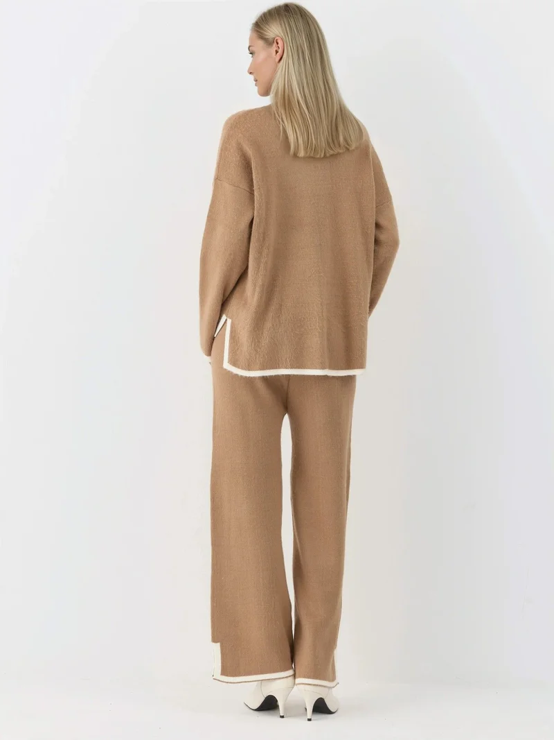 MY FASHION Camel Brown MY FASHION Soft Textured Oversized Sweater & Pants Knit Co-ord Set for Women | Best Price UAE