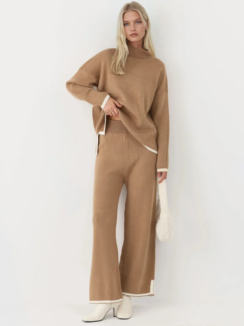 موضتي MY FASHION Soft Textured Oversized Sweater & Pants Knit Co-ord Set